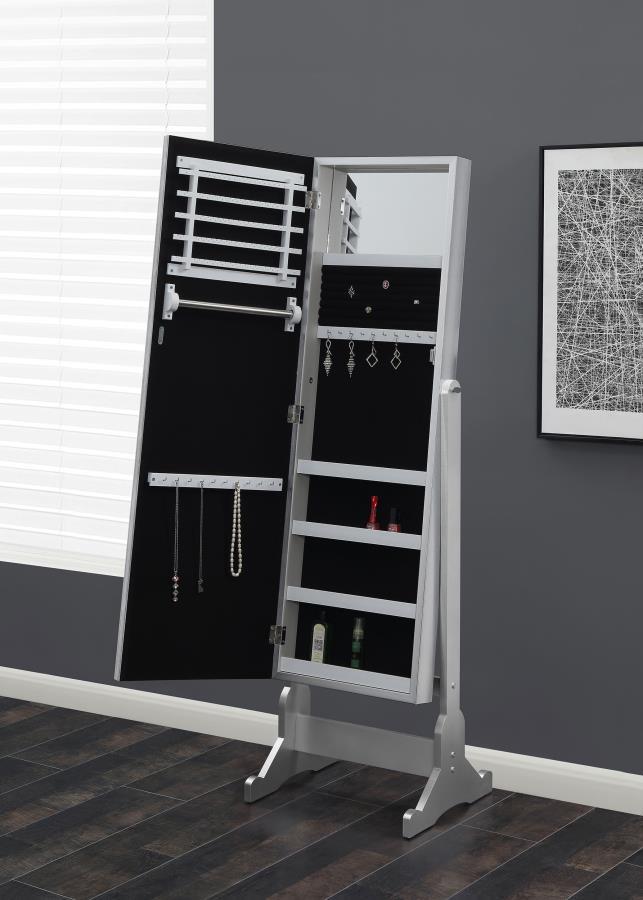 Moore - Cheval Mirror With Jewelry Storage - Silver Storage Mirror modern furniture Contempo Furniture