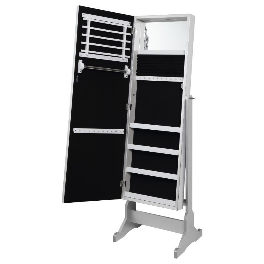 Moore - Cheval Mirror With Jewelry Storage - Silver Storage Mirror modern furniture Contempo Furniture