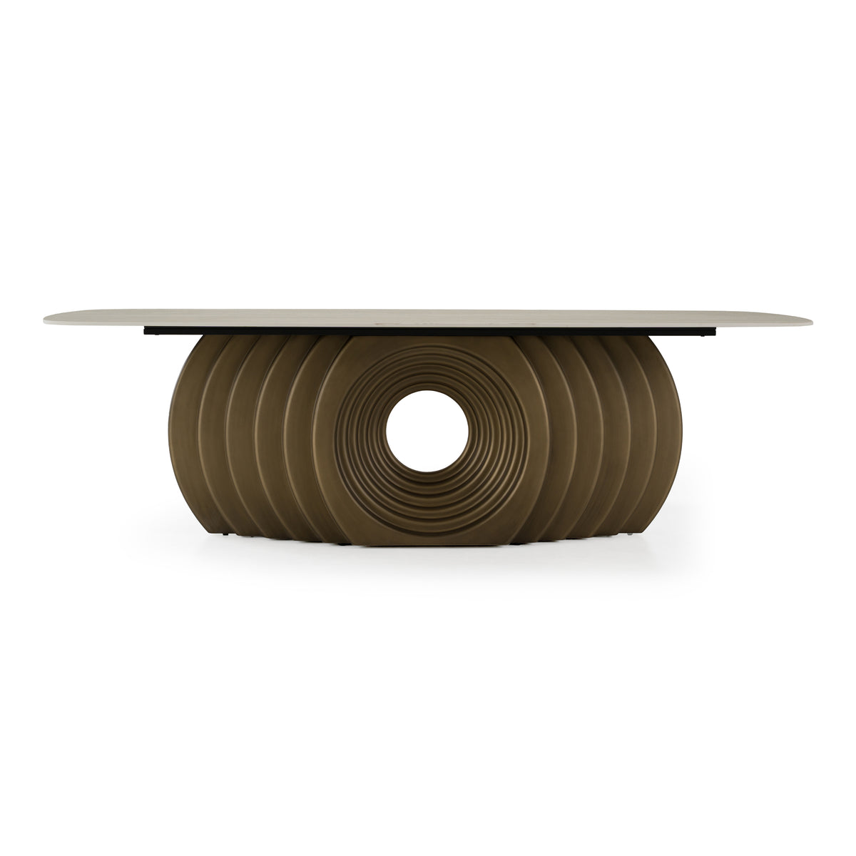 Moorgate - Modern Travertine Ceramic + Bronze Dining Table