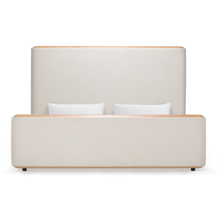 Mora - Modern Cream Fabric + Wood Bed