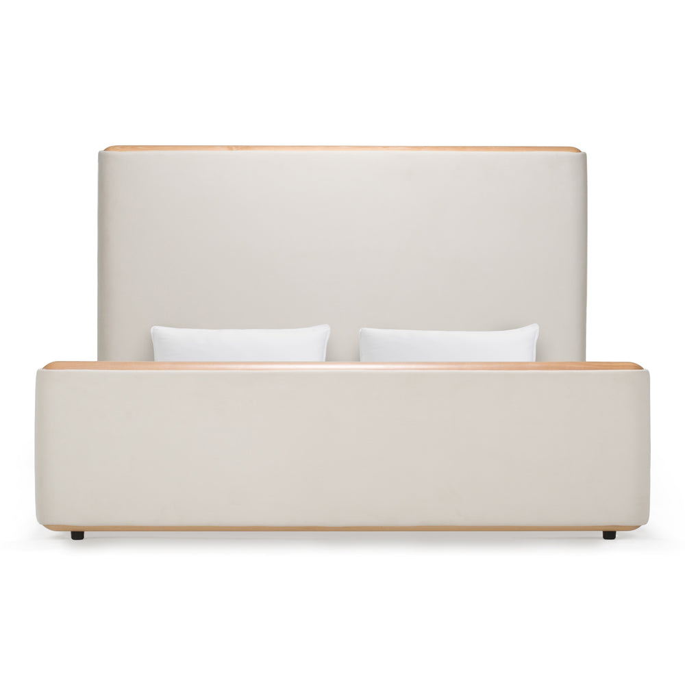 Mora - Modern Cream Fabric + Wood Bed