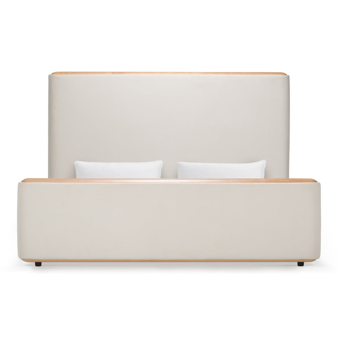 Mora - Modern Cream Fabric + Wood Bed