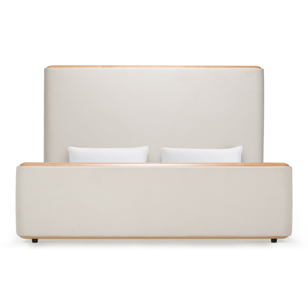 Eastern King Mora - Modern Cream Fabric + Wood Bed