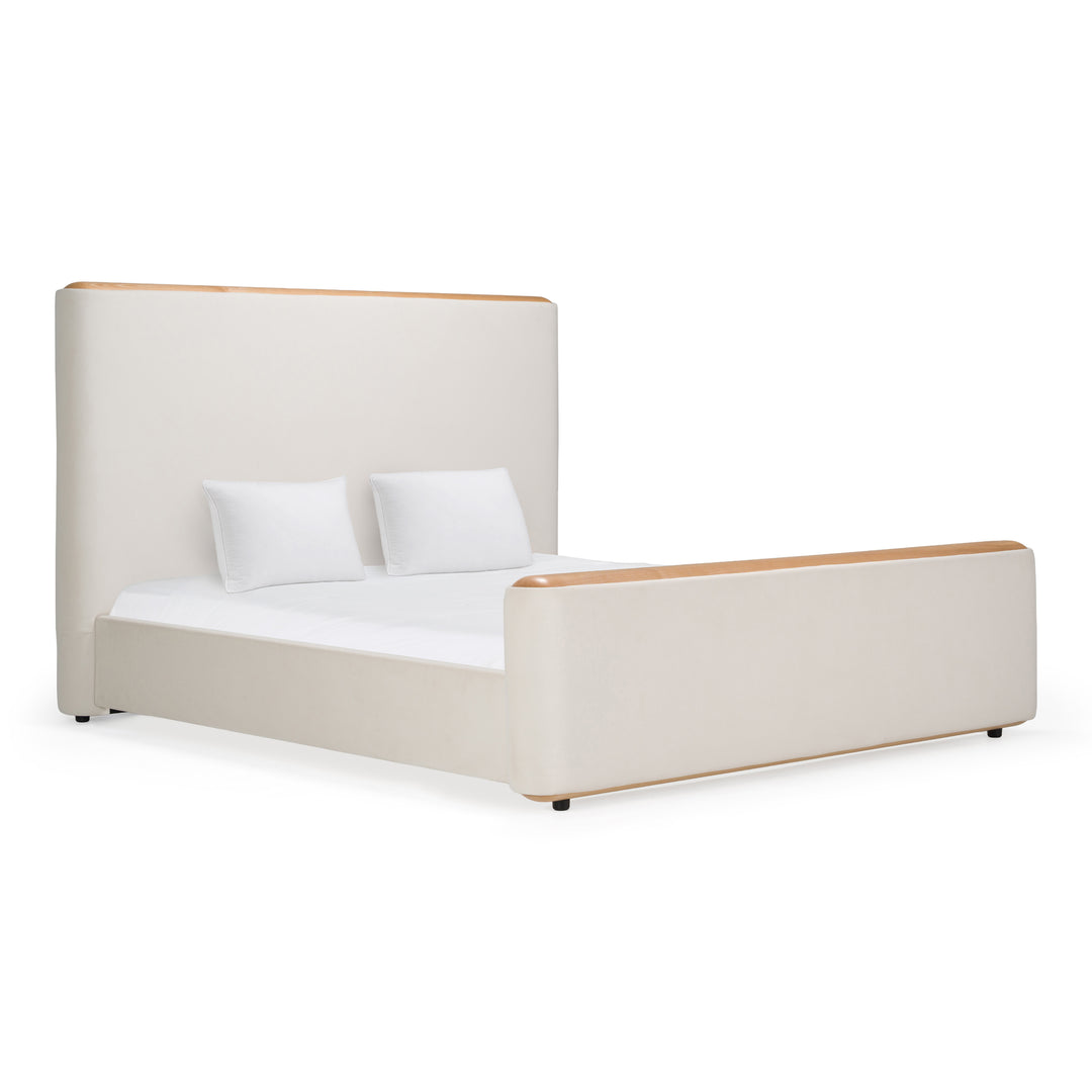 Mora - Modern Cream Fabric + Wood Bed