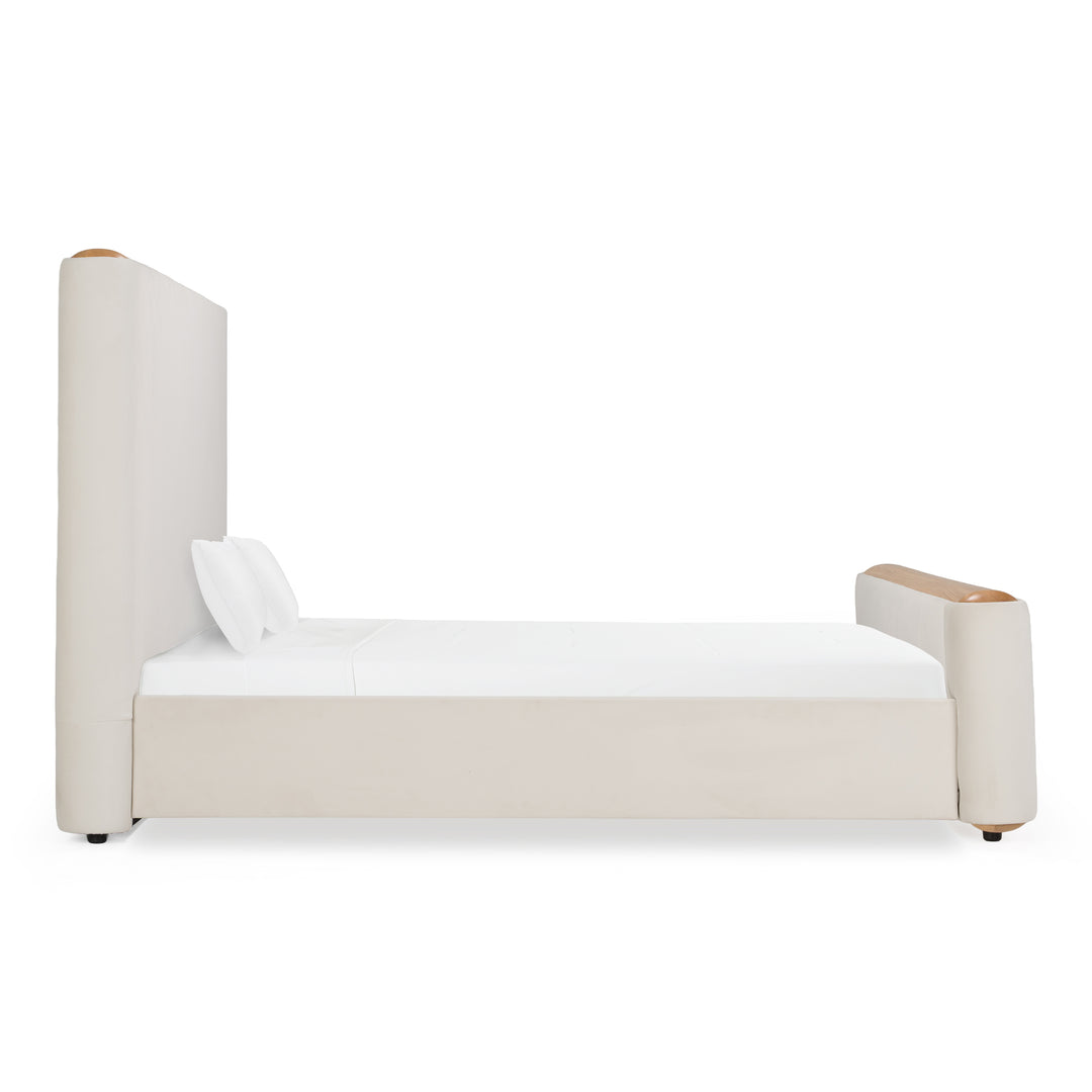 Mora - Modern Cream Fabric + Wood Bed