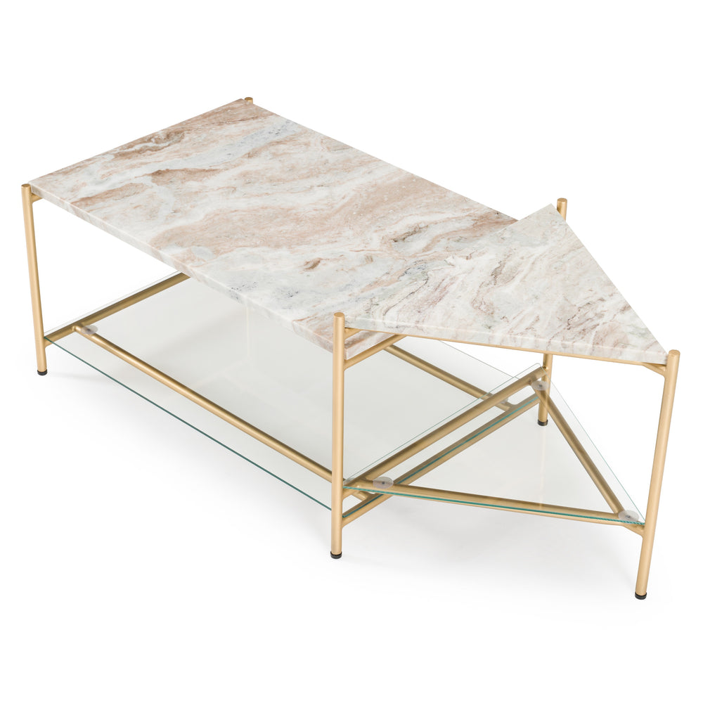 Mosk - Modern Marble + Glass + Brass Coffee Table - View 2