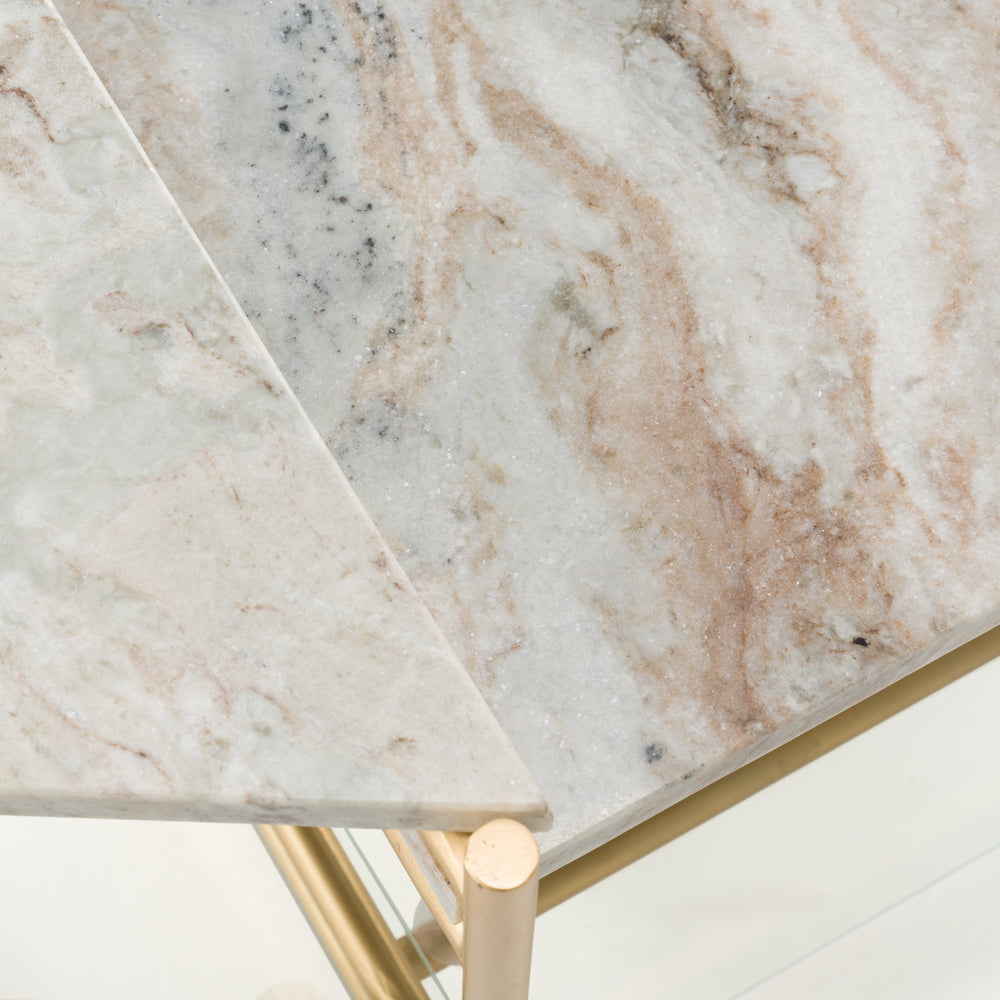 Mosk - Modern Marble + Glass + Brass Coffee Table - View 7