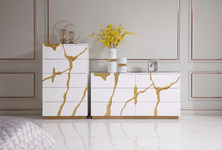 Aspen Modern Wide White and Gold Dresser
