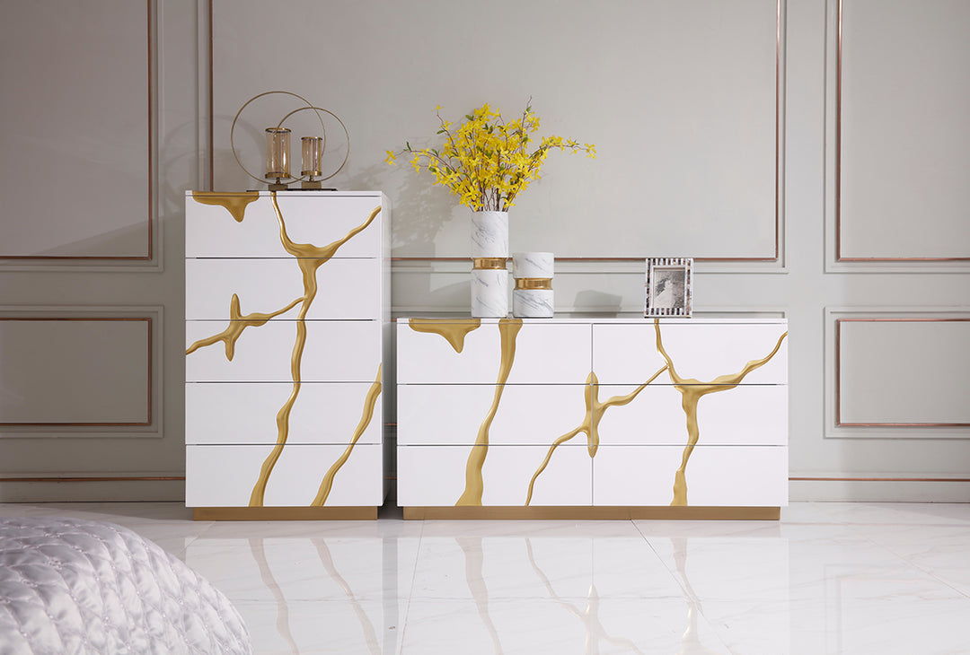 Aspen Modern Wide White and Gold Dresser