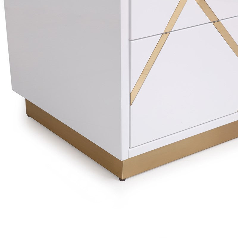 Nixa Modern Wide White and Gold Nightstand - View 6