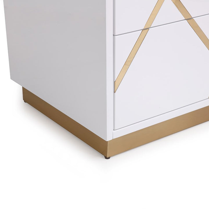 Nixa Modern Wide White and Gold Nightstand