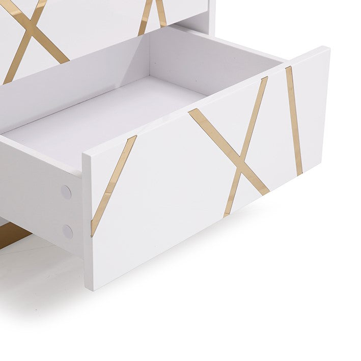 Nixa Modern Wide White and Gold Nightstand