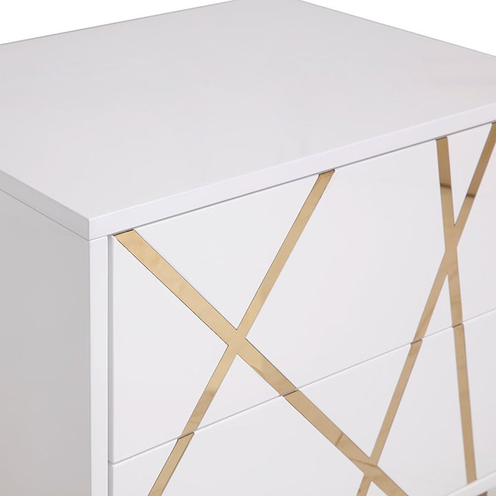 Nixa Modern Wide White and Gold Nightstand