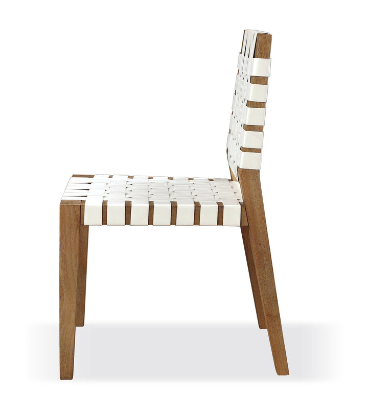 Modus Furniture Jvlh63W One Woven Leather And Solid Wood Dining Side Chair In White And Bisque