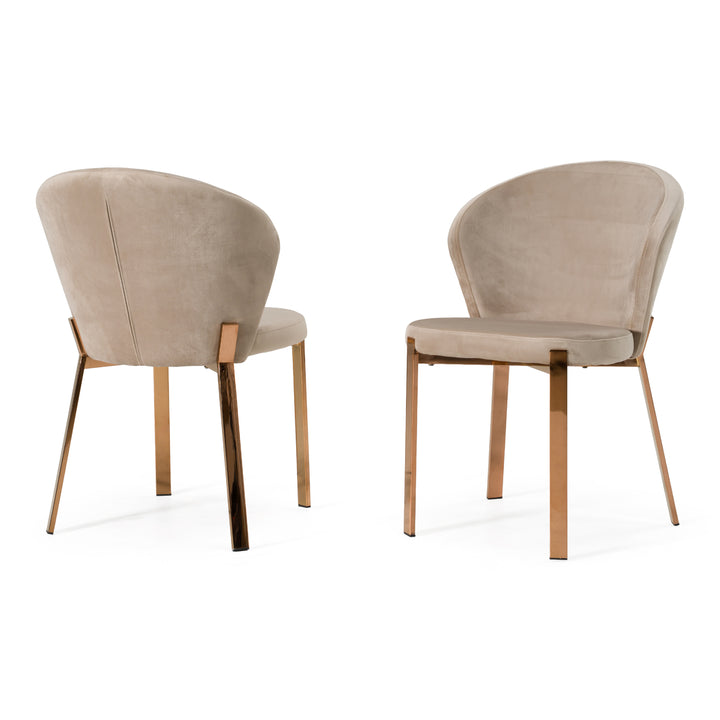 Nadia - Modern Beige Velvet &amp; Rosegold Dining Chair (Set of 2)