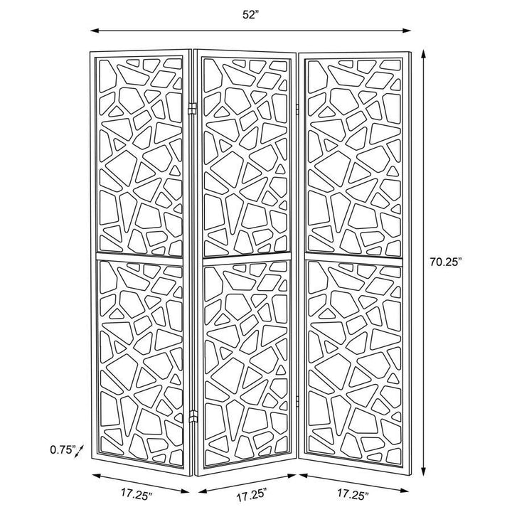 Nailan - 3 - Panel Room Divider Folding Screen Open Mosaic - Black Room Divider modern furniture Contempo Furniture