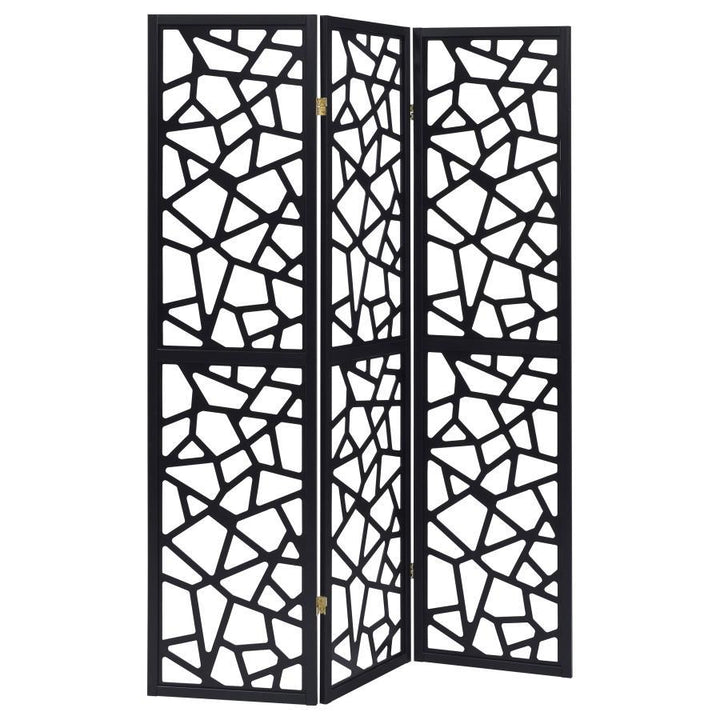 Nailan - 3 - Panel Room Divider Folding Screen Open Mosaic - Black Room Divider modern furniture Contempo Furniture