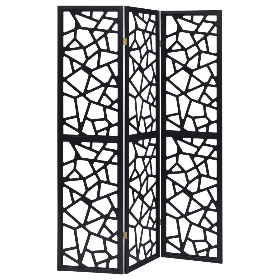 Nailan - 3 - Panel Room Divider Folding Screen Open Mosaic - Black Room Divider modern furniture Contempo Furniture
