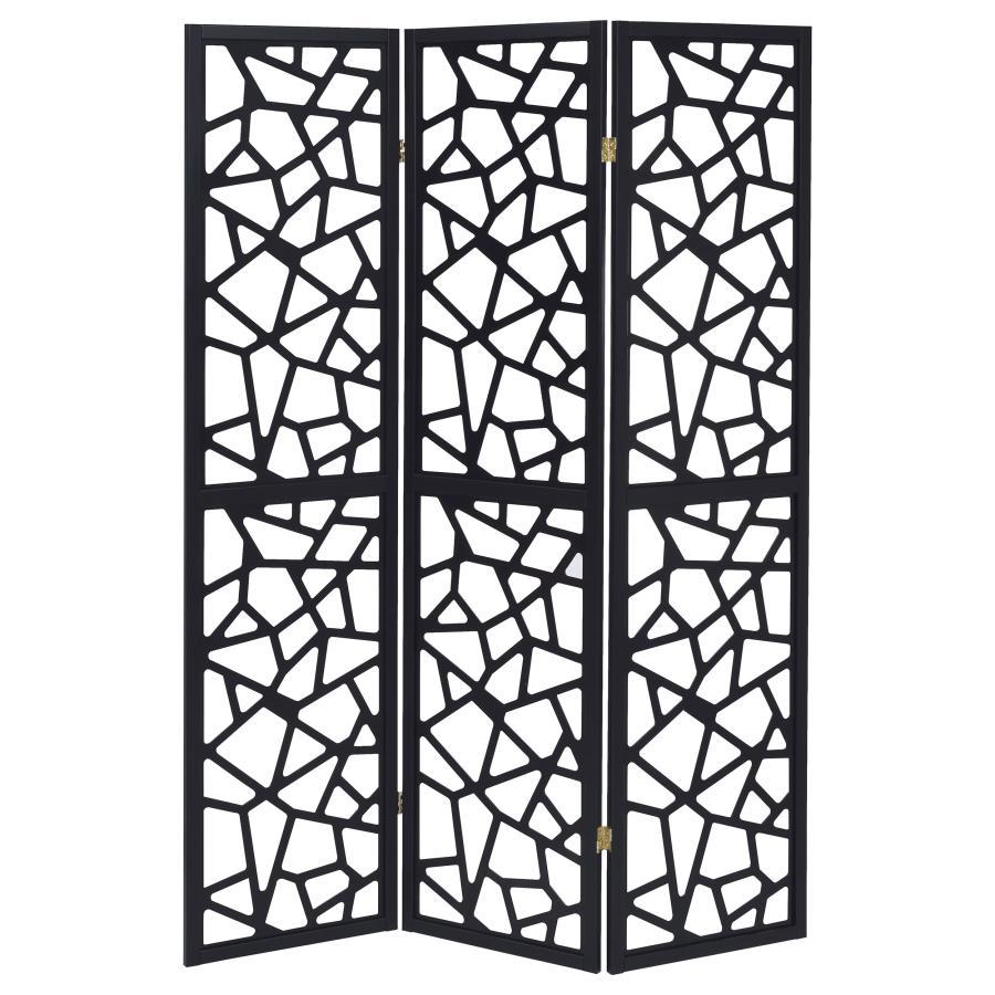 Nailan - 3 - Panel Room Divider Folding Screen Open Mosaic - Black Room Divider modern furniture Contempo Furniture