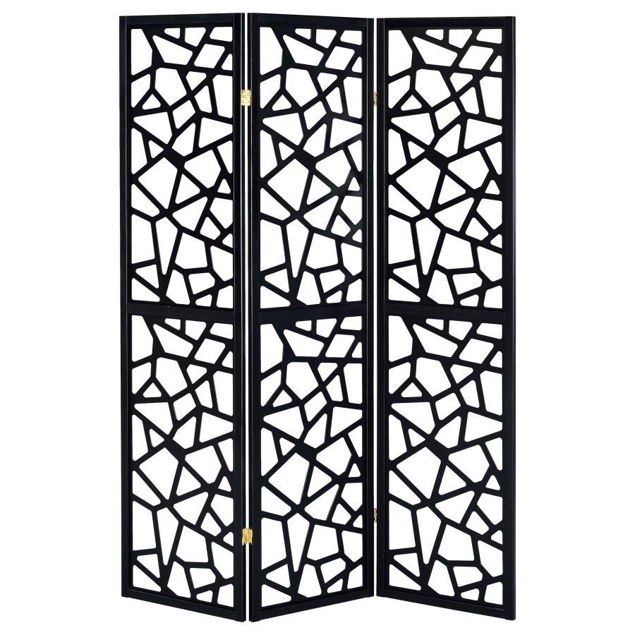 Nailan - 3 - Panel Room Divider Folding Screen Open Mosaic - Black Room Divider modern furniture Contempo Furniture