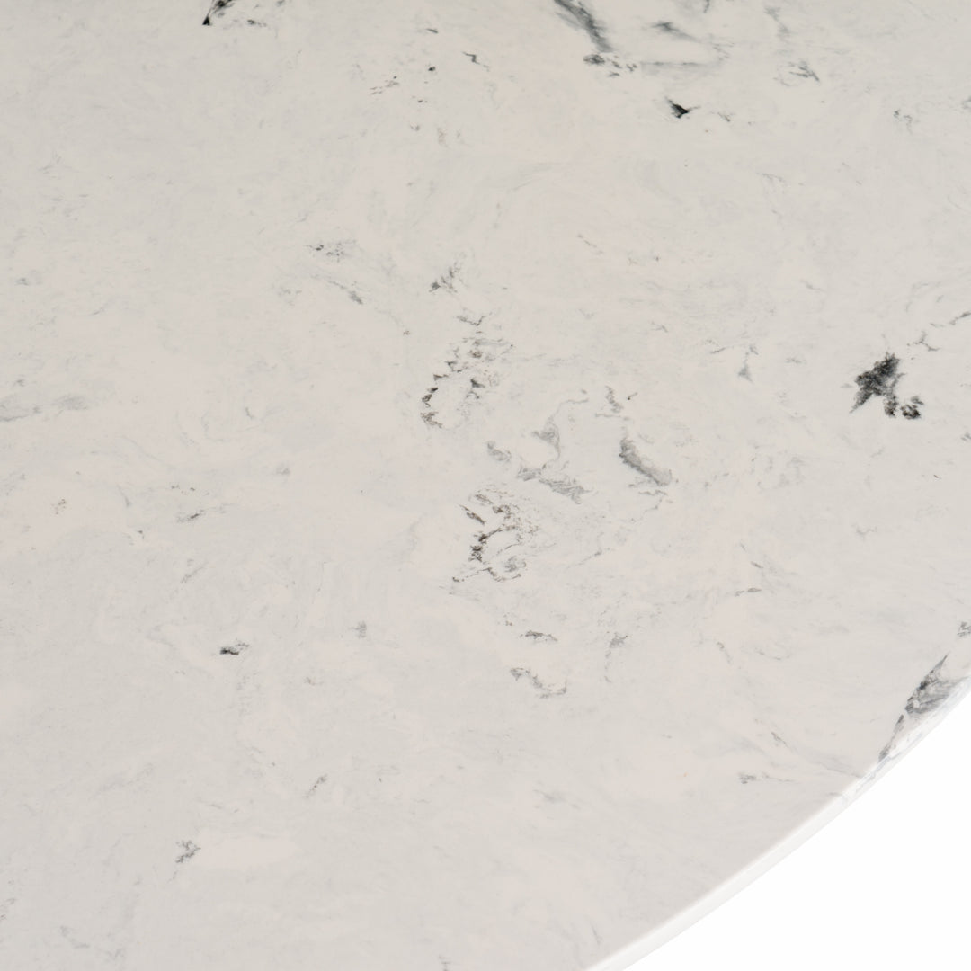 Nancy  Mid-Century Modern White Marble + Walnut Round Dining Table