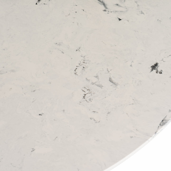 Nancy  Mid-Century Modern White Marble + Walnut Round Dining Table