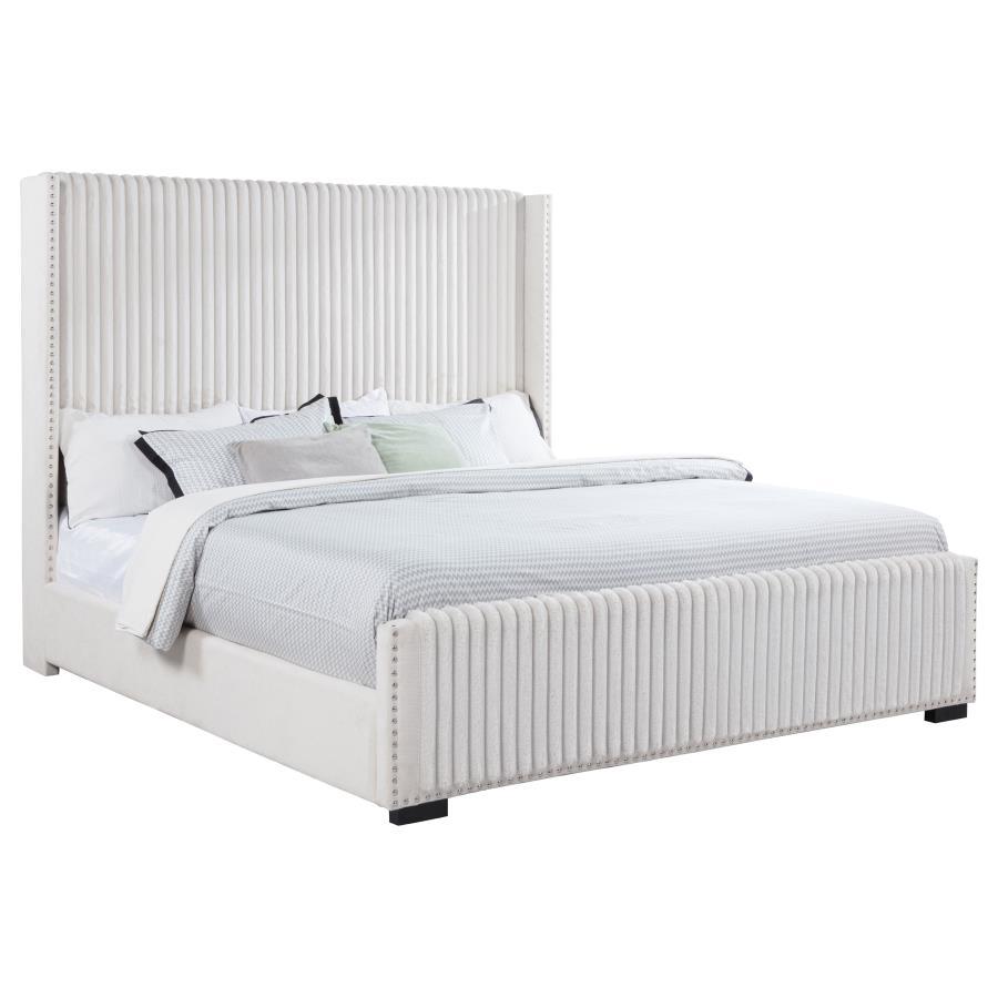 Natasha - Upholstered California King Bed - Cream Upholstered Bed modern furniture Contempo Furniture