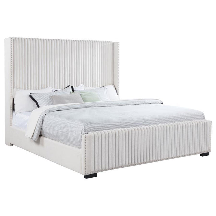 Natasha - Upholstered California King Bed - Cream Upholstered Bed modern furniture Contempo Furniture