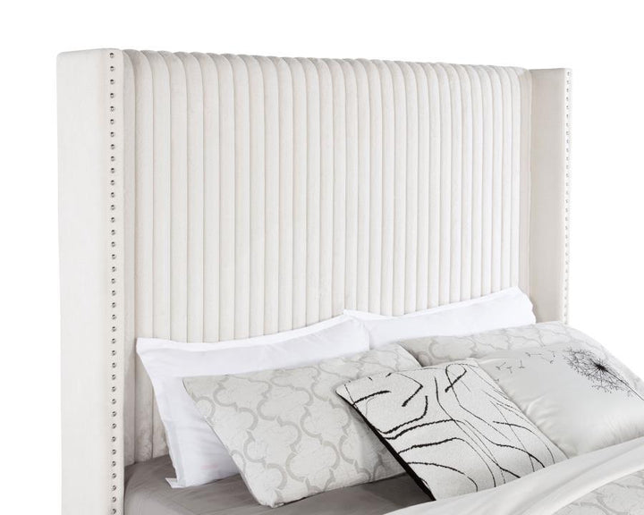 Natasha - Upholstered Eastern King Wingback Bed - Cream Upholstered Bed modern furniture Contempo Furniture