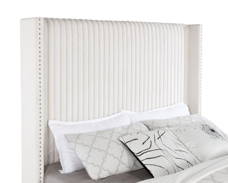 Natasha - Upholstered Eastern King Wingback Bed - Cream Upholstered Bed modern furniture Contempo Furniture