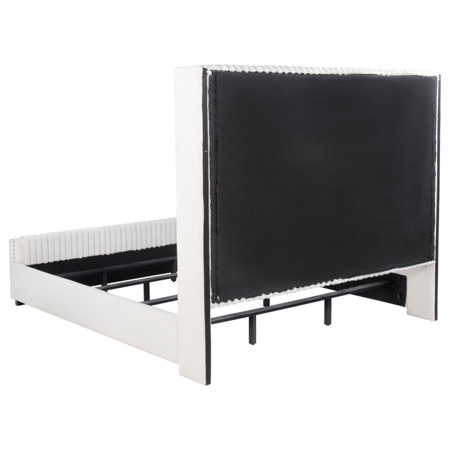 Natasha - Upholstered Eastern King Wingback Bed - Cream Upholstered Bed modern furniture Contempo Furniture
