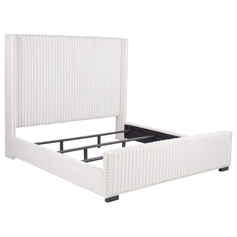 Natasha - Upholstered Eastern King Wingback Bed - Cream Upholstered Bed modern furniture Contempo Furniture