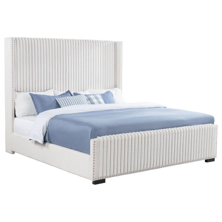 Natasha - Upholstered Eastern King Wingback Bed - Cream Upholstered Bed modern furniture Contempo Furniture