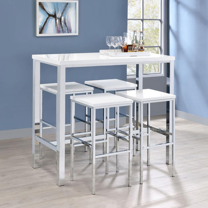 Natividad - 5 Piece Pub Height Bar Table Set - White High Gloss 5 - Piece Dining Room Set modern furniture Contempo Furniture