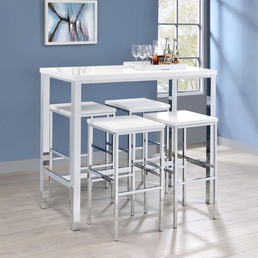Natividad - 5 Piece Pub Height Bar Table Set - White High Gloss 5 - Piece Dining Room Set modern furniture Contempo Furniture