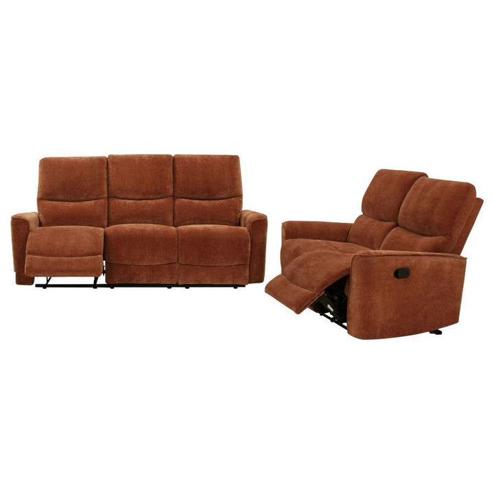 Navarro - 2 Piece Upholstered Reclining Sofa Set - Burnt Orange Reclining Sofa &amp; Loveseat modern furniture Contempo Furniture