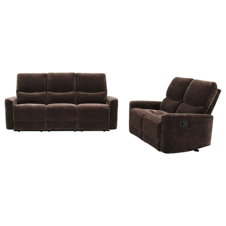 Navarro - 2 Piece Upholstered Reclining Sofa Set - Dark Brown Reclining Sofa &amp; Loveseat modern furniture Contempo Furniture