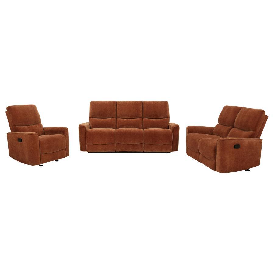 Navarro - 3 Piece Upholstered Reclining Sofa Set - Burnt Orange 3 - Piece Living Room Set modern furniture Contempo Furniture