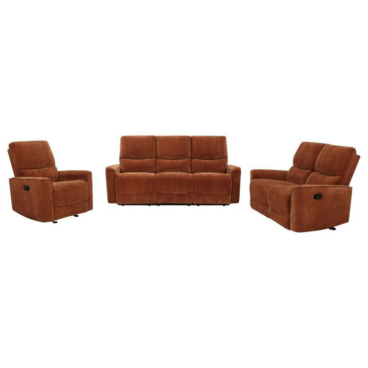 Navarro - 3 Piece Upholstered Reclining Sofa Set - Burnt Orange 3 - Piece Living Room Set modern furniture Contempo Furniture