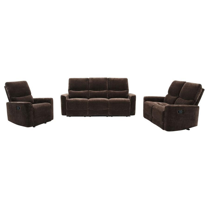 Navarro - 3 Piece Upholstered Reclining Sofa Set - Dark Brown 3 - Piece Living Room Set modern furniture Contempo Furniture