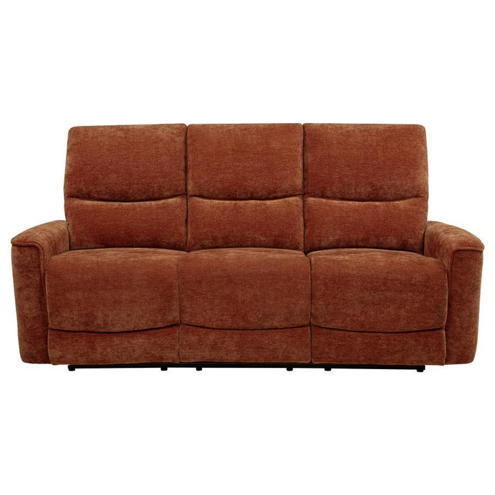 Navarro - Chenille Upholstered Reclining Sofa - Burnt Orange Reclining Sofa modern furniture Contempo Furniture