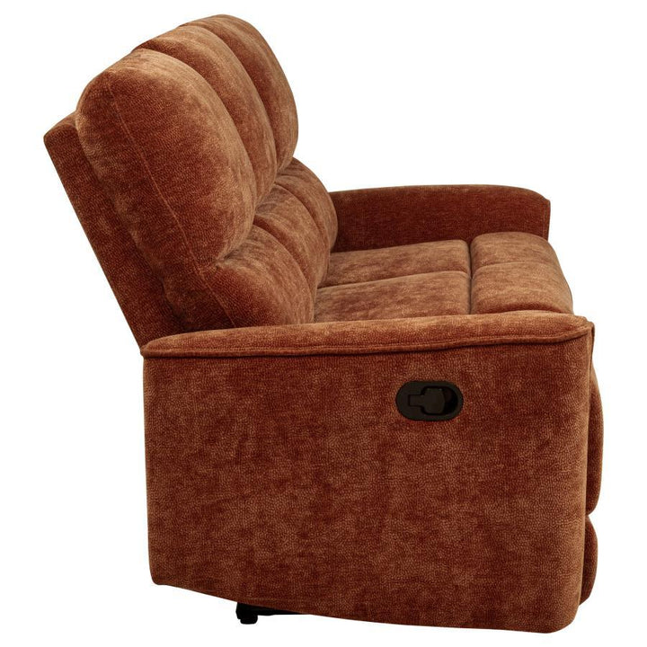 Navarro - Chenille Upholstered Reclining Sofa - Burnt Orange Reclining Sofa modern furniture Contempo Furniture