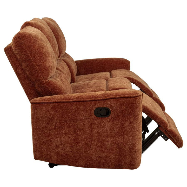 Navarro - Chenille Upholstered Reclining Sofa - Burnt Orange Reclining Sofa modern furniture Contempo Furniture