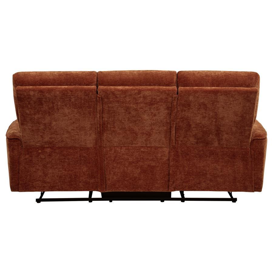 Navarro - Chenille Upholstered Reclining Sofa - Burnt Orange Reclining Sofa modern furniture Contempo Furniture