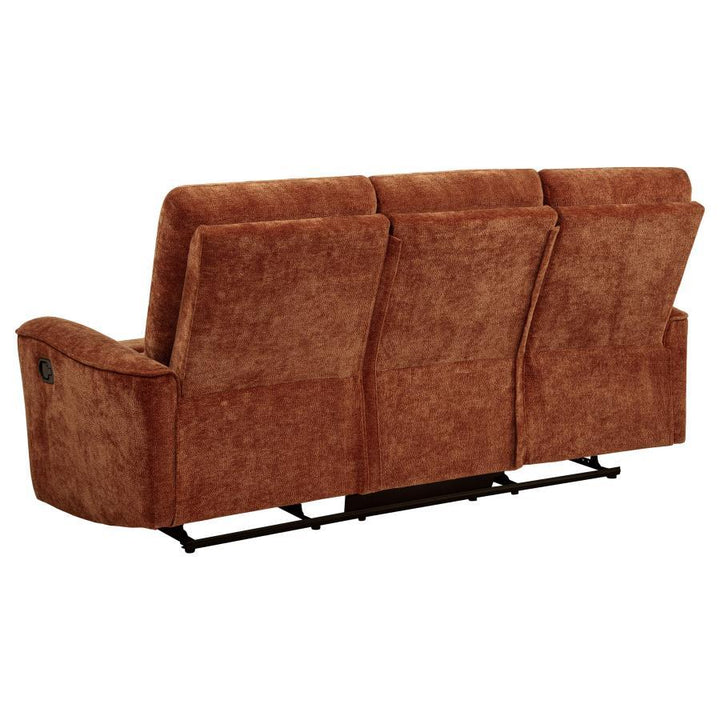 Navarro - Chenille Upholstered Reclining Sofa - Burnt Orange Reclining Sofa modern furniture Contempo Furniture