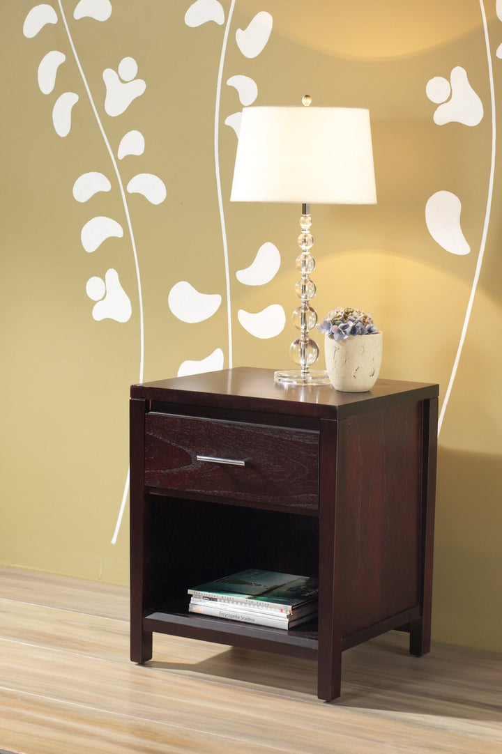 Nevis Charging Station Nightstand in Espresso Nightstand modern furniture Contempo Furniture