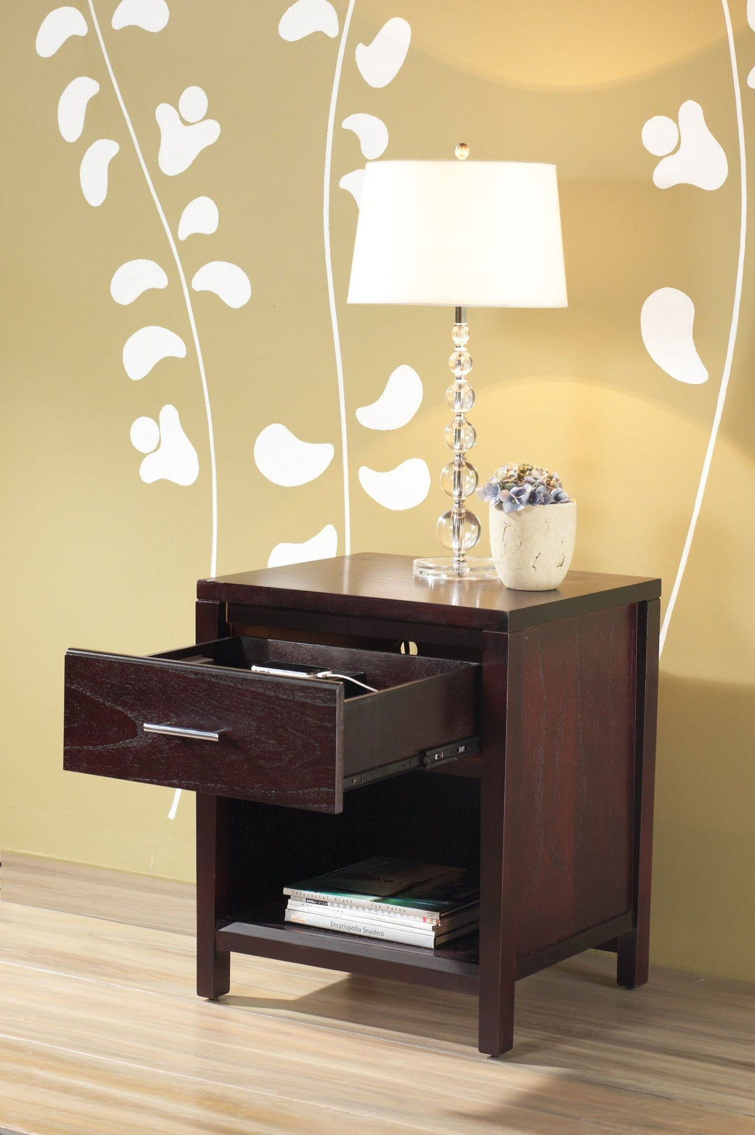 Nevis Charging Station Nightstand in Espresso Nightstand modern furniture Contempo Furniture