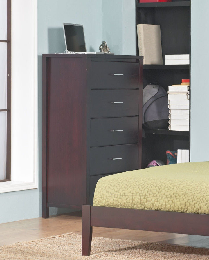Nevis Five Drawer Chest in Espresso Chest modern furniture Contempo Furniture