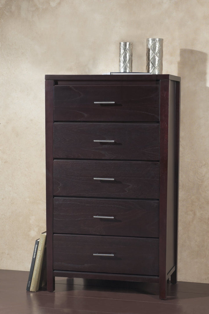 Nevis Five Drawer Chest in Espresso Chest modern furniture Contempo Furniture