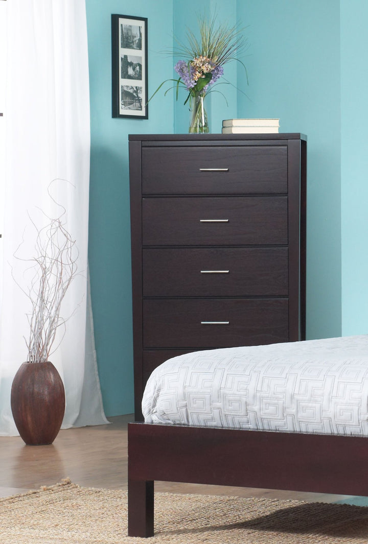 Nevis Five Drawer Chest in Espresso Chest modern furniture Contempo Furniture